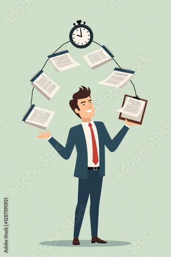 Businessman Juggling Multiple Tasks for Effective Time Management