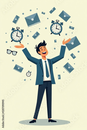 Businessman Juggling Multiple Tasks for Effective Time Management