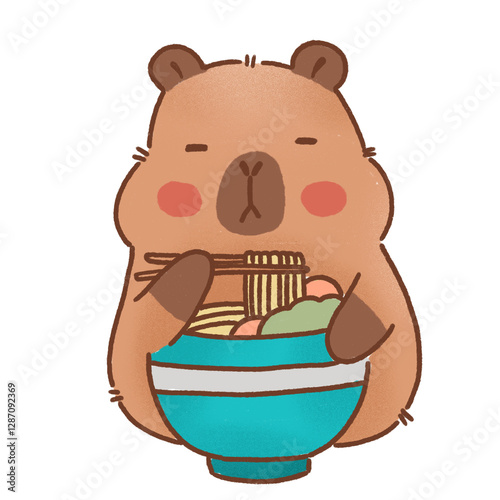 Cute cartoon capybara with ramen