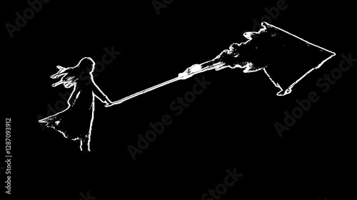 Silhouette Woman with Red Arrow - Powerful Artistic Figure