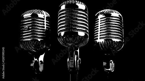 Vintage Microphones in Vibrant Blue and Orange Light