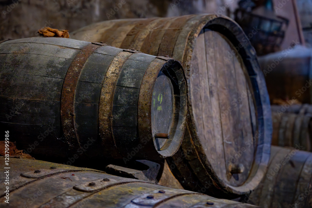 Visit of old caves with oak barrels, wine making on bodegas wineries on volcanic soils of Mount Teide in Tacoronte-Acentejo wine region on Tenerife, Canary islands vacation, Spain Visit of old caves with oak barrels, wine making on bodegas wineries on volcanic soils of Mount Teide in Tacoronte-Acentejo wine region on Tenerife, Canary islands vacation, Spain