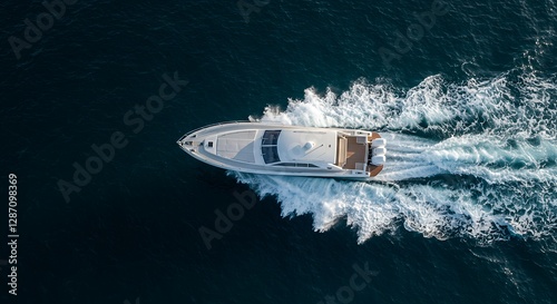 Wallpaper Mural Luxury Yacht Sailing on Deep Blue Sea Water Aerial View Torontodigital.ca