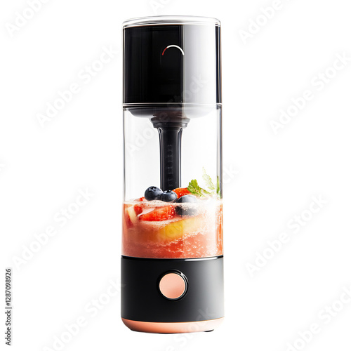 A Modern Portable Blender with Fruit Isolated on Transparent Background