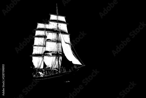 Majestic Black and White Sailing Vessel