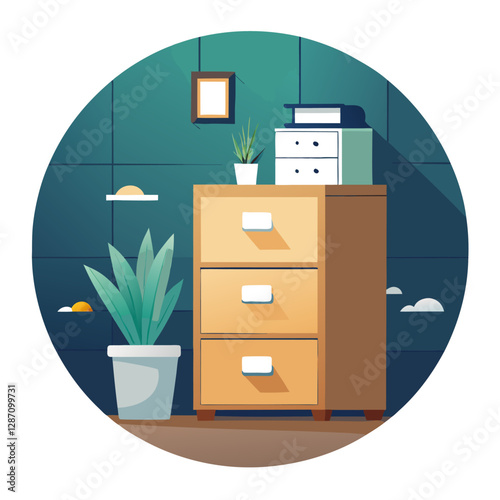 Furniture Filing Cabinet Vector Illustration – Clipart, Line Art & Cartoon Design, Filing cabinet vector clipart – cartoon, line art, and detailed illustration for office or home use.