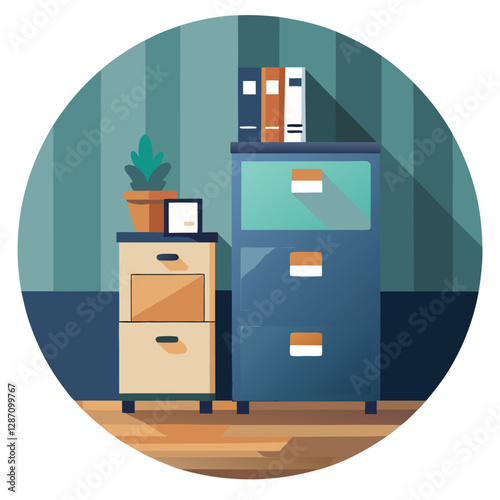 Furniture Filing Cabinet Vector Illustration – Clipart, Line Art & Cartoon Design, Filing cabinet vector clipart – cartoon, line art, and detailed illustration for office or home use.