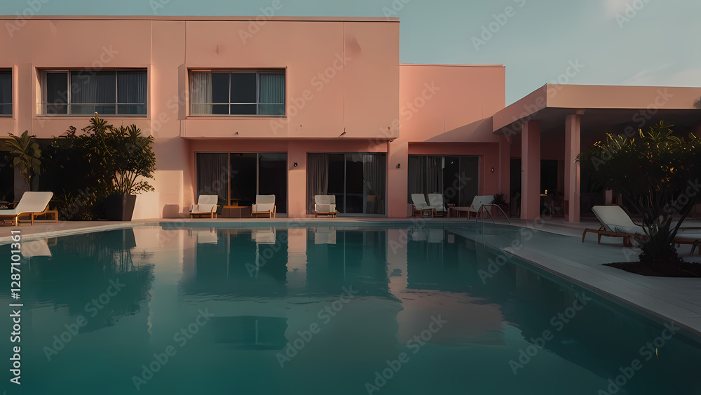 Obraz premium Elegant Hotel with Stunning Pool View