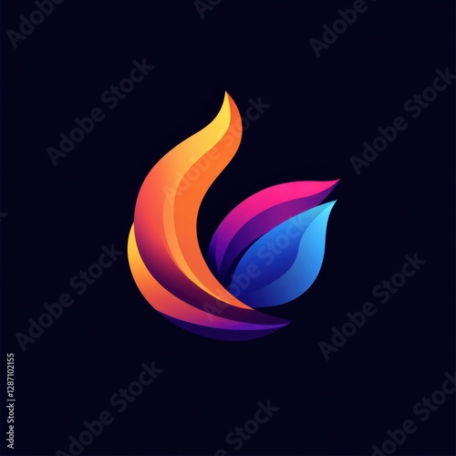 Abstract colorful flame shape on dark background