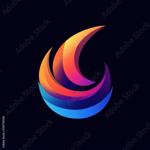 Abstract colorful flame shape on dark background