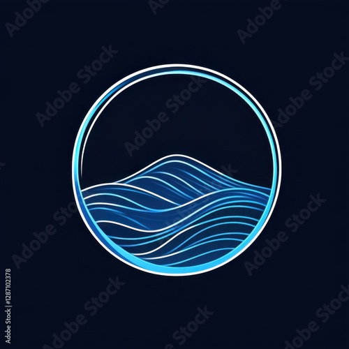 Minimal line ocean waves inside circle logo