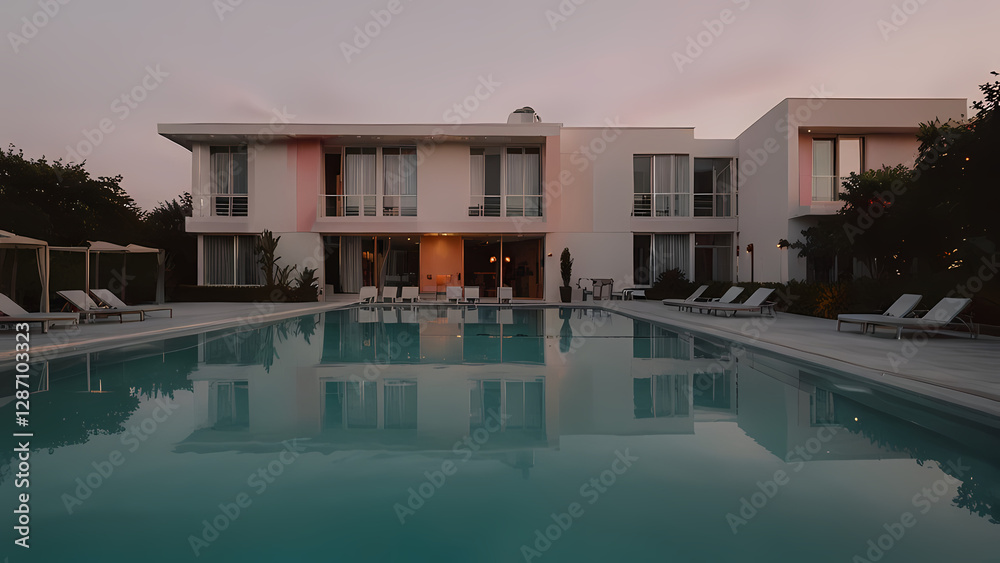 Stylized Modern Hotel with Relaxing Pool Stylized Modern Hotel with Relaxing Pool