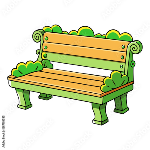 Furniture Garden Bench Vector Illustration – Clipart, Cartoons & Line Art on White Background, High-quality vector illustration of a garden bench – perfect for clipart, cartoons, and line art designs.