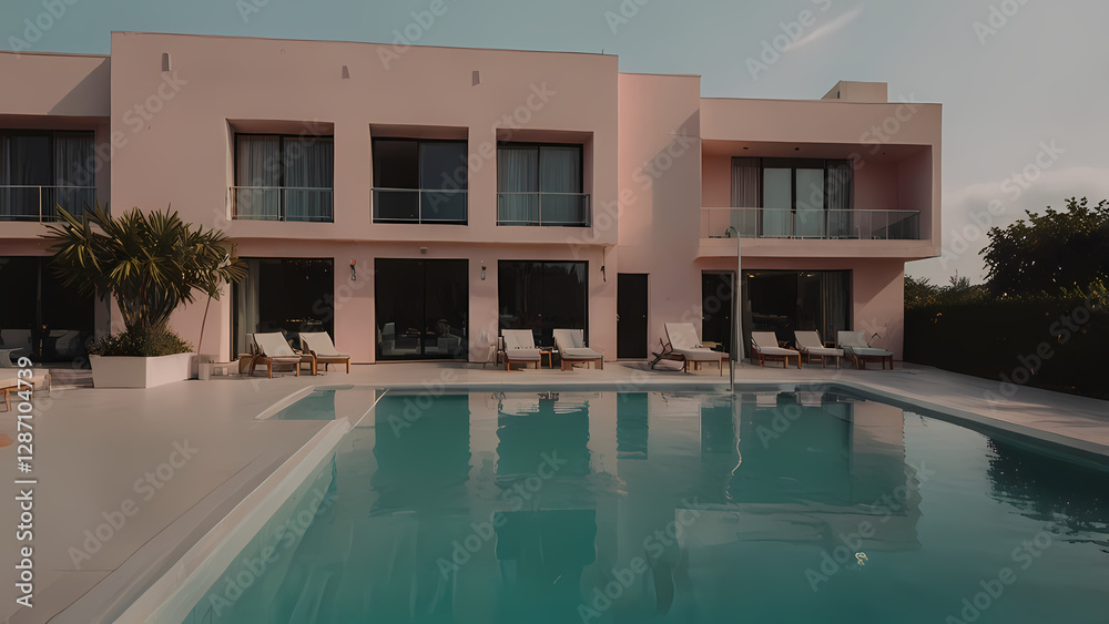Fototapeta premium Stylish Hotel with Outdoor Pool – Minimalist Art