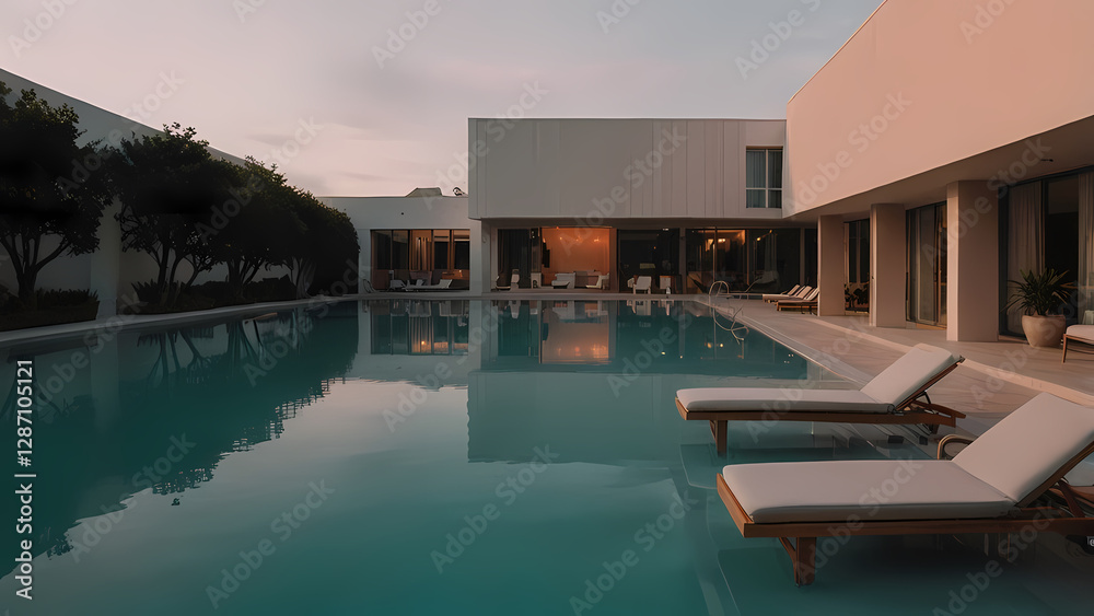 Abstract Modern Hotel with Swimming Pool Abstract Modern Hotel with Swimming Pool