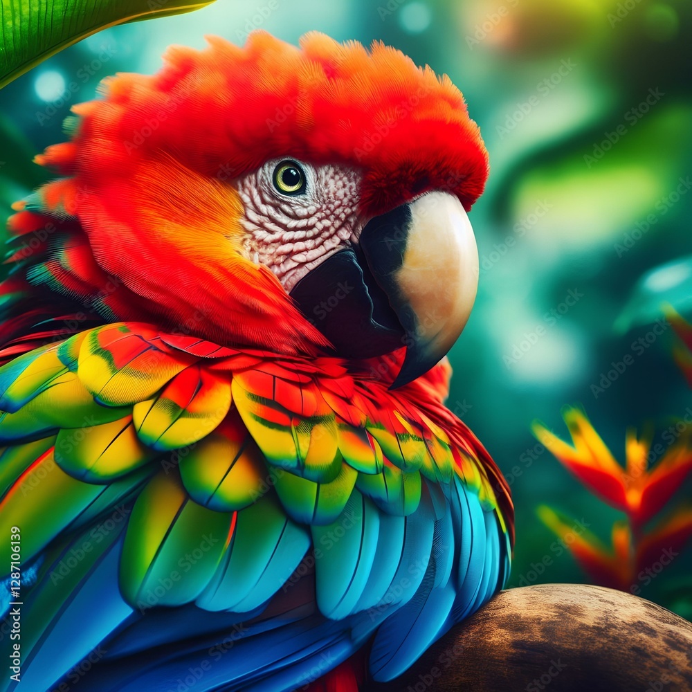 Obraz premium A beautiful parrot sits on a branch