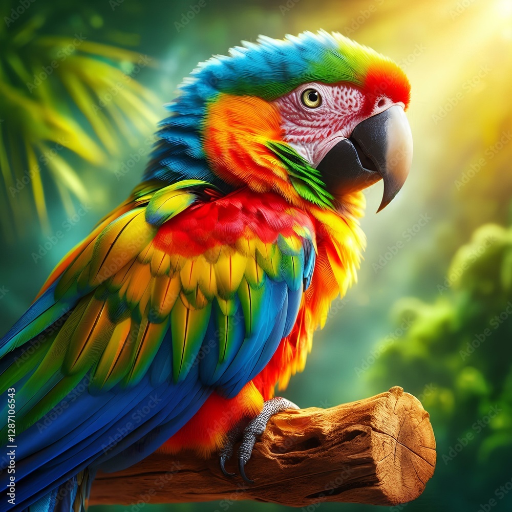 Obraz premium A beautiful parrot sits on a branch