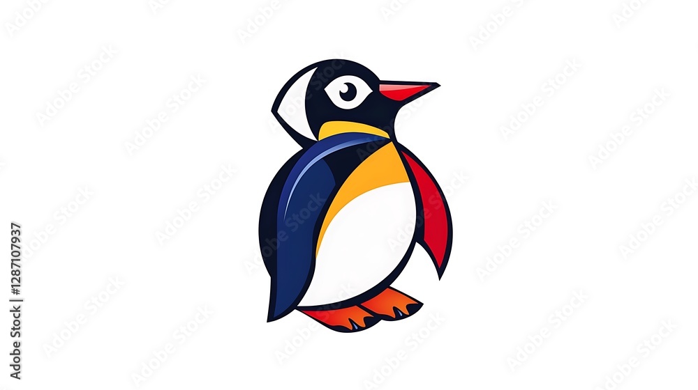 Obraz premium Vibrant Cartoon Penguin Illustration: A Colorful Digital Design AI Generated