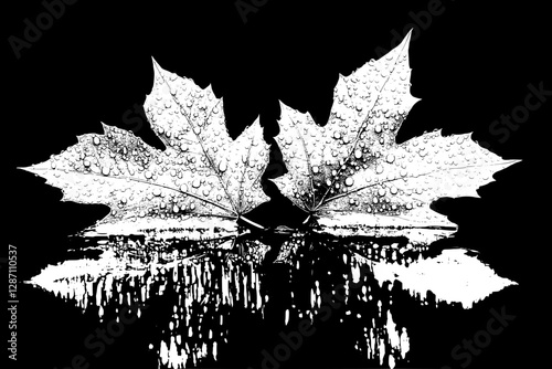 Dew-kissed Leaves: A Black and White Masterpiece
