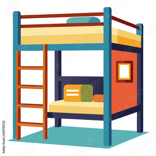 "Loft Bed Vector Illustration - White Background Clipart & Line Art Design", "Stylish loft bed vector illustration perfect for digital products and graphic designs."