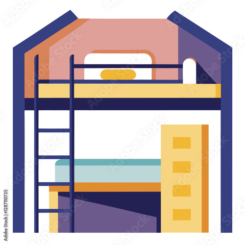 "Loft Bed Vector Illustration - White Background Clipart & Line Art Design", "Stylish loft bed vector illustration perfect for digital products and graphic designs."