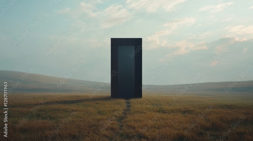 Monolith in a grassy field under cloudy sky Monolith in a grassy field under cloudy sky