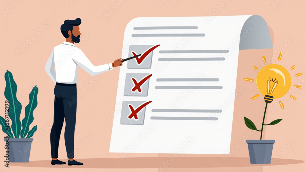 Businessman Searching for Mistakes in Business Plan, Exploring Startup Ideas, Concept of Error Detection Businessman Searching for Mistakes in Business Plan, Exploring Startup Ideas, Concept of Error Detection