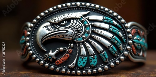 Wallpaper Mural Sterling silver western belt buckle with intricate Native American design, Native American, sterling silver Torontodigital.ca