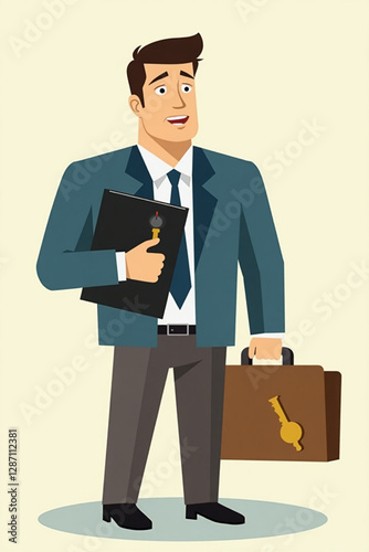 Businessman Securing Confidential Data with Key and Locked Folder, Representing Data Security and Privacy