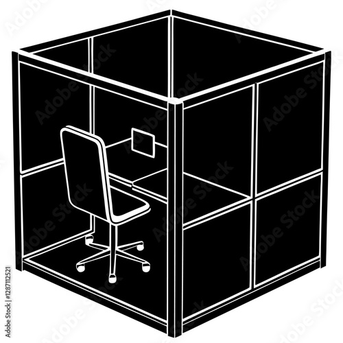 "Modular Cubicle Furniture Vector Illustration - White Background Clipart & Line Art Design", "Stylish modular cubicle vector design perfect for office or workspace graphics."