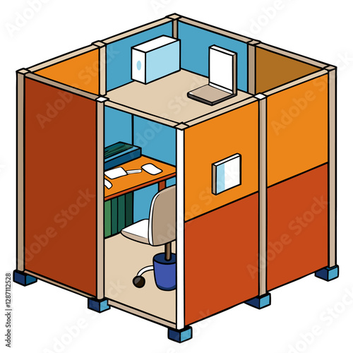 "Modular Cubicle Furniture Vector Illustration - White Background Clipart & Line Art Design", "Stylish modular cubicle vector design perfect for office or workspace graphics."