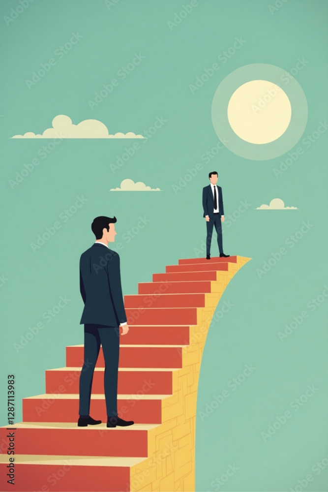 Businessman transitioning from old habits to new habits, choosing a new path, metaphor for personal growth and life change, stairway symbolism Businessman transitioning from old habits to new habits, choosing a new path, metaphor for personal growth and life change, stairway symbolism