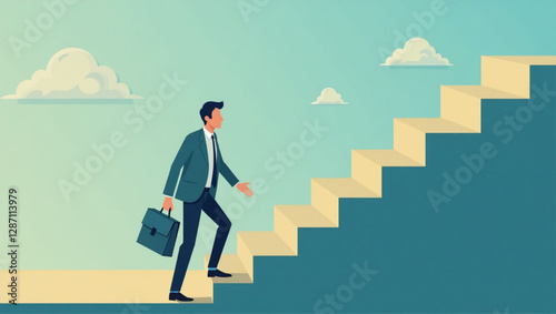 Businessman transitioning from old habits to new habits, choosing a new path, metaphor for personal growth and life change, stairway symbolism