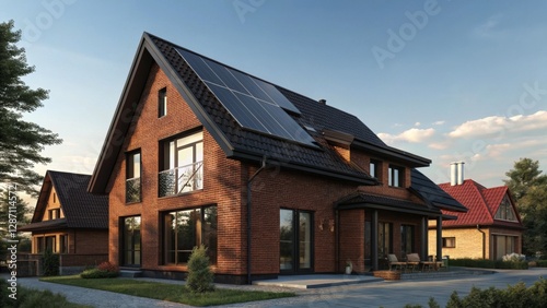 Wallpaper Mural Modern house with solar panels, Generative AI Torontodigital.ca