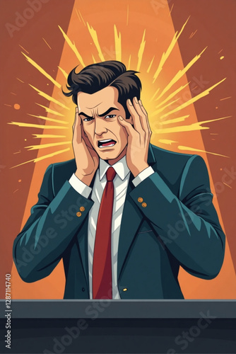 Businessman under extreme pressure, symbolizing stress, fear, and struggle in a challenging career or business situation