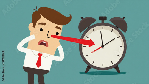 Businessman Under Time Pressure, Anxiety to Meet Deadline, Applying Vise Grip to Clock, Time Management Concept