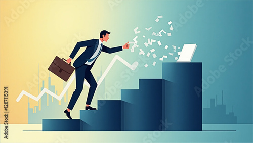 Businessman unlocking opportunities with key decisions, navigating choices for success