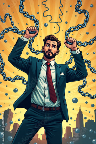 Businessman Untangling Complex Problems and Navigating Chaos to Find Effective Solutions
