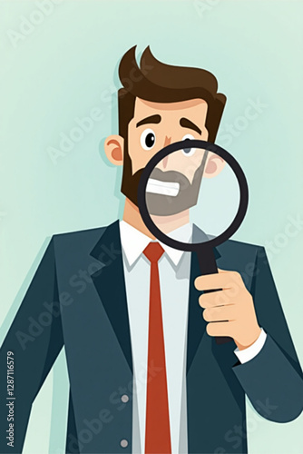 Businessman using magnifying glass to find solution, concept of problem-solving and root cause analysis in business
