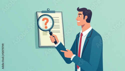 Businessman Using Magnifying Glass to Search for Root Cause of Problem and Find Effective Solution