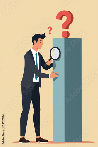 Businessman Using Magnifying Glass to Search for Root Cause of Problem and Find Effective Solution