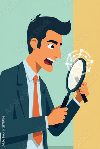 Businessman Using Magnifying Glass to Search for Root Cause of Problem and Find Effective Solution