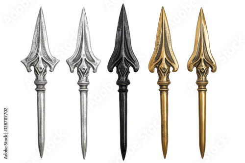 spearhead collection image, showcasing historical artifacts, weapon details, and blurred metallic elements.