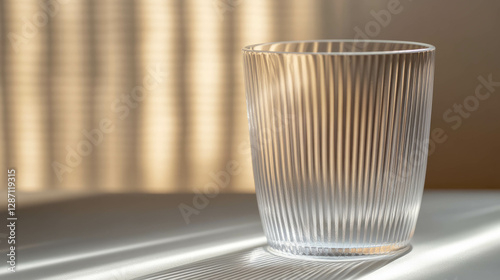 Minimalist design with ribbed transparent glass and subtle light play photo