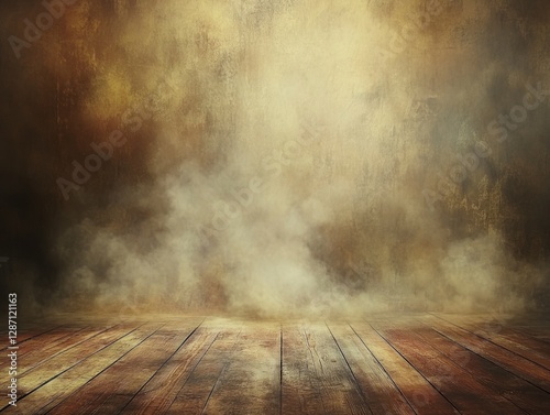 Early Realistic Visualization of a Cozy Space with Wooden Floor and Soft Fog for Creative Backgrounds and Artistic Projects