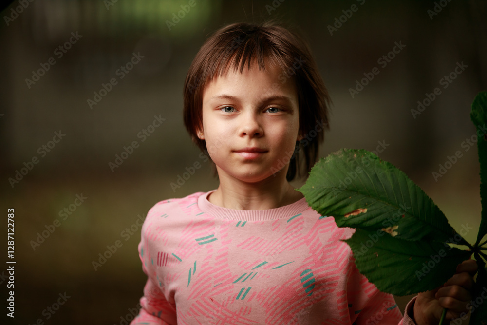 Portrait of little adorable girl walking in park
