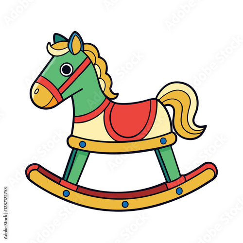 "Vector Illustration of a Rocking Horse Chair on White Background – Cartoon Clipart Design",  "Charming vector art of a rocking horse chair, perfect for kids' decor and digital projects."