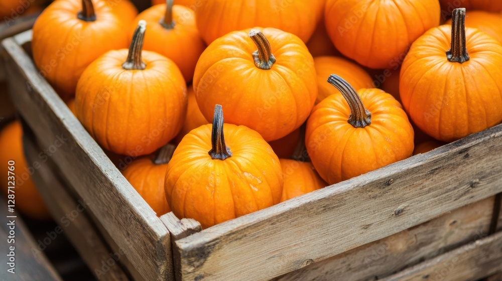 Fresh Orange Pumpkins in Rustic Wooden Crate for Seasonal Decor Fresh Orange Pumpkins in Rustic Wooden Crate for Seasonal Decor