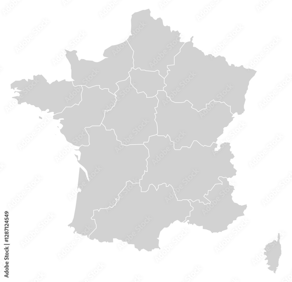 Grey with White Outline France Map with District Borders Europe Country Grey with White Outline France Map with District Borders Europe Country