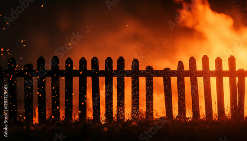 Loderndes Feuer breitet sich gefährlich entlang des Holzzauns aus

 photo